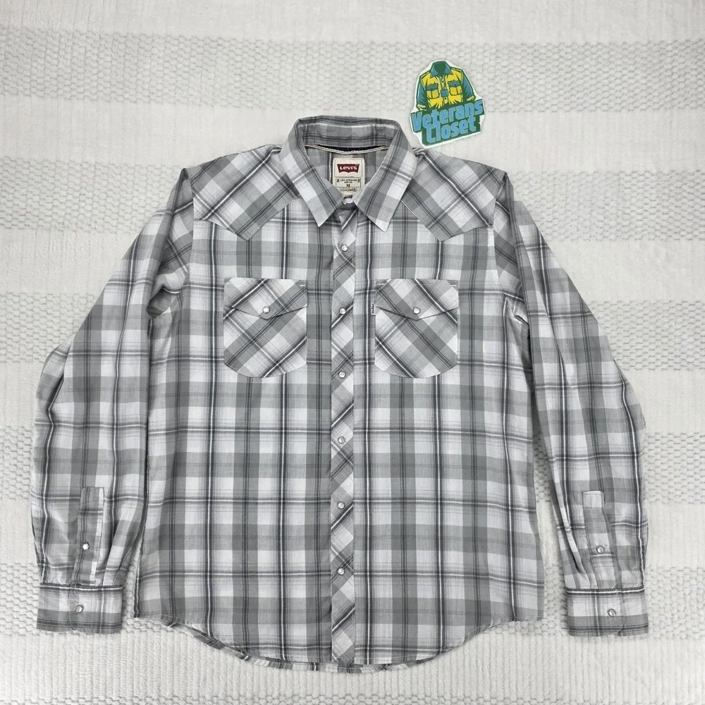 Levis Pearl Snap Western Shirt Mens M Plaid Cowboy Ranch Rodeo